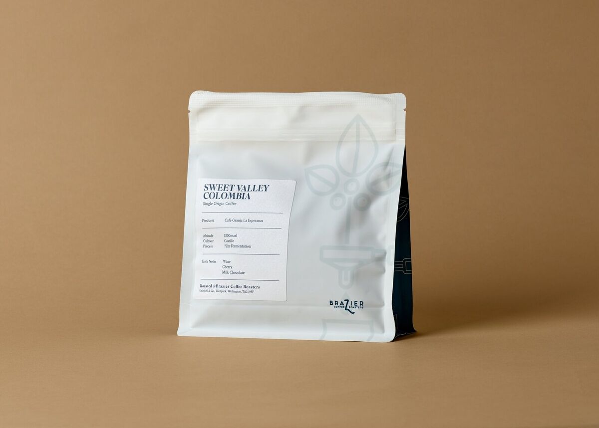 Sweet Valley Colombia coffee bag, angled view